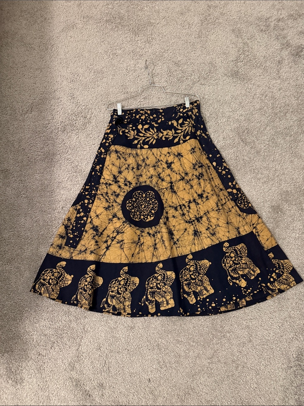 Boho Navy and Mustard Print Wrap Skirt